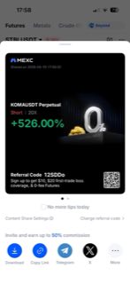 KOMAUSDT · шорт 20x · +526,00% · 19.04.26