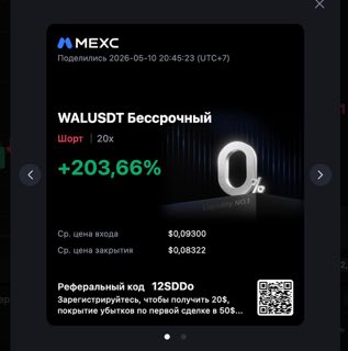 WALUSDT · шорт 20x · +203,66% · 10.05.26