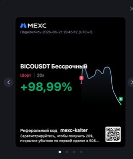 BICOUSDT · шорт 20x · +98,99% · 21.06.26