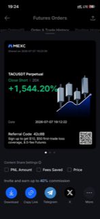 TACUSDT · шорт 20x · +1 544,20% · 07.07.26