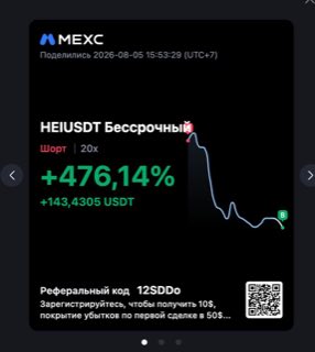 HEIUSDT · шорт 20x · +476,14% · 05.08.26